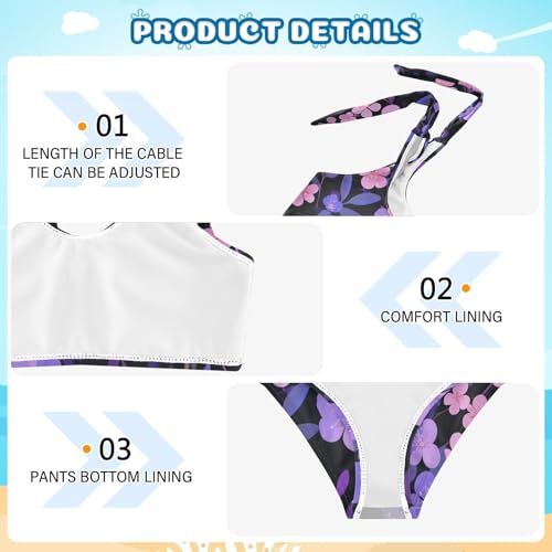 KLL Plum Flower Black Background Girls Two Piece Bikini Sets Quick-Dry Swimsuits Swimwear Adjustable Strap4