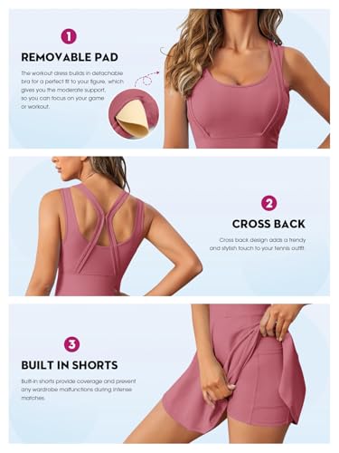 Image of Womens Sleeveless 2-in-1 Athletic Tennis Golf Dress Underneath Workout Active Dresses with Built-in Shorts