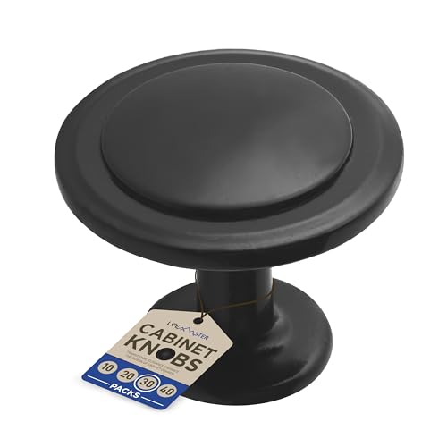 Lifemaster 30pcs 1-1/4 Matte Black Cabinet Knobs - Rust-Proof, Modern Design, Strong Zinc Alloy, Drawer Pulls with Short and Adjustable Screws - Stylish Handles for Kitchen, Dresser, and Cabinets