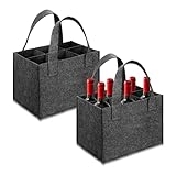 Flaschentasche 6 Flaschen, 2 Stück Filz Flaschenträger mit Griff, Flaschenträger Filz mit Trennwänden, Wiederverwendbare Flaschentasche für Wein Getränke Weinflaschen Bottle(24*16*18cm/Dunkelgrau)