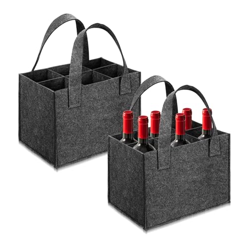 Megcdtr Sac à bouteilles pour 6 bouteilles, 2 porte-bouteilles en feutre | Porte-bouteille en feutre avec cloisons, sac réutilisable pour bouteilles de vin, boissons, bouteilles de vin