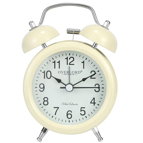 suigetsu Loud Ben Alarm Clock for Heavy Sleepers Adults,Retro 4.5 Inch Silent Non-Ticking Quartz with Backlight,Twin Bell Analog Kids mini Alarm Clocks for Bedrooms Bedside