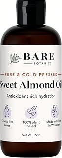 Bare Botanics 100% Pure Sweet Almond Body Oil 16 oz - Cold Pressed & Natural for All Over Moisturization - Multipurpose Carrier Oil for DIY - Hydrate Dry Skin, Hair & Body - Vegan, Cruelty Free Beauty