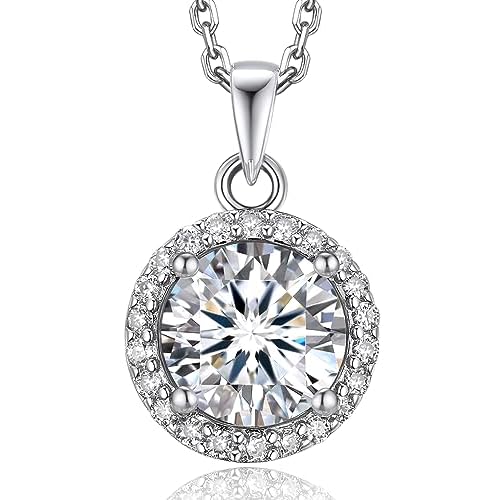 MomentWish Moissanite Necklace, Anniversary Necklace for Women, D Color VVS1 Simulated Diamond 925 Sterling Silver Halo Necklace