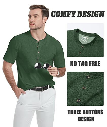 Tacvasen Mens Shirts Mens Henley Short Sleeve Casual Shirts For Men Fashion Summer Shirts Beach Shirts Lightweight Shirts Henley T-Shirts For Men Dark Green #TOP3
