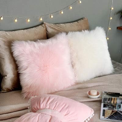 OYIMUA Pink 18'' x 18'' Fluffy Soft Faux Fur Cushion Covers Pack of 2, Luxurious Home Decorative Super Soft Plush Pillow covers Case 45 x 45 cm for Sofa Bed Car