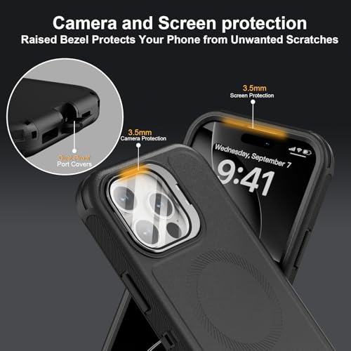 Follaroma for iPhone 16 Pro Max Case with Stand & Built-in Camera Cover, MagSafe Compatible, Heavy-Duty Shockproof Protection, Magnetic & Rugged Phone Cover for iPhone 16 Pro Max 6.9'', Black by Follaroma - Used condition - Image 7