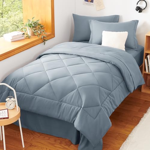 CozyLux Twin Comforter Set 68"x88" Dusty Blue - 5 Piece Bed in a Bag by CozyLux - Used condition - Image 8