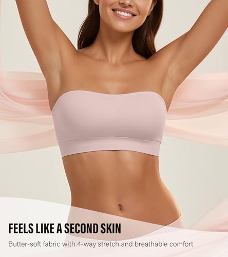 Image of DEANGELMON Strapless Bras for Women Wireless Push Up Non-Slip Bandeau Bra Seamless Clear Straps TubeTop Padded Bralette