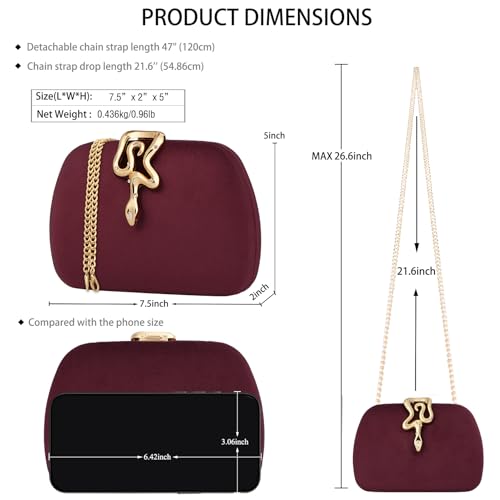 Image of Velvet Evening Clutch Purse for Women-Snake Clasp Formal Handbag,Hard Shell Design Bag for Weddings, Parties, Prom