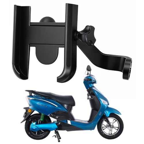 Image of Metal CNC Mobile Holder for Scooter, Scooty & Motorcycle Compatible for Hero Electric Optima CX, Mirror Mount, 360 Rotation, Strong Grip, Wide Adjustable Fit All Smartphones (Black)