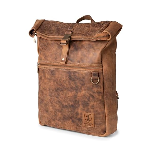 BERLINER BAGS Vintage Genuine Leather Backpack Utrecht XL, Laptop Backpack, Travel Backpack for Women and Men - Brown
