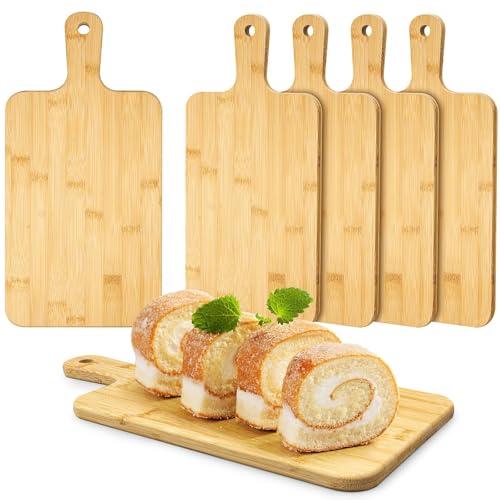 Lot de 5 Planches à Découper en Bois avec Poignée – Planche de Service Cuisine pour Pain, Fromage, Charcuterie, Fruits, Légumes, Pizza – 40 x 20 cm