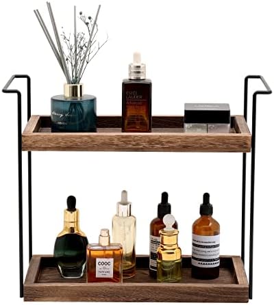 2 Tier Bathroom Counter Organizer, Standing Rack Cosmetic Holder, Bathroom Wood Tray for Countertop Storage, Vanity Tray Organizer and Storage Kitchen Counter Organizers Spice Rack
