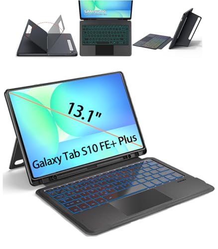 Image of for Samsung Galaxy Tab S10 FE+ Plus Keyboard Case 13.1 inch, S Pen Holder, 7 Color Backlit Keyboard with Trackpad Detachable Sleeve Cover with Adjustable Viewing Angle Stand for Tablet S10 FE +