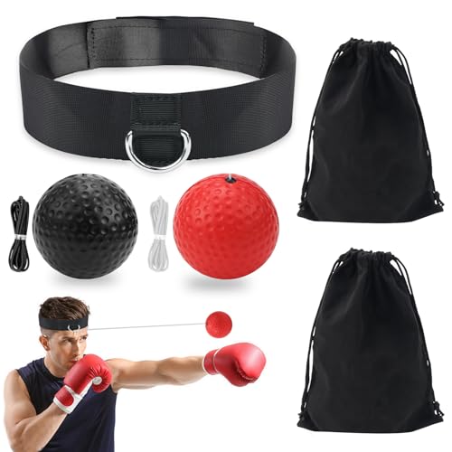 Boxen Reflexball Set, 2 Boxbälle mit Stirnband, Trainingsgerät für Reaktion und Agilität (A)