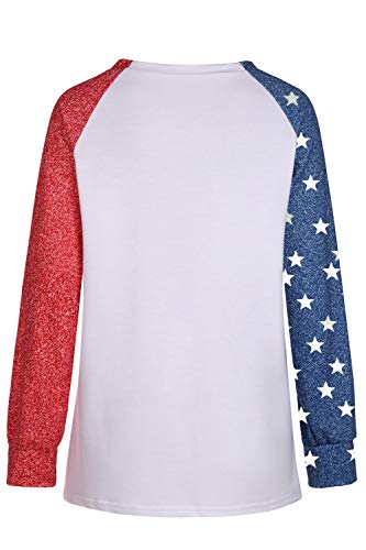 Vekline 4Th Of July Blouse Women American Flag Star Print Sweatshirts Long Sleeve Crewneck Shirts Raglan Tops, D-White, X-Large #TOP2