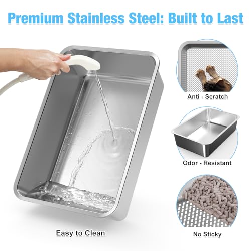 Caja para arena de acero inoxidable extra grande para gatos miniatura 4