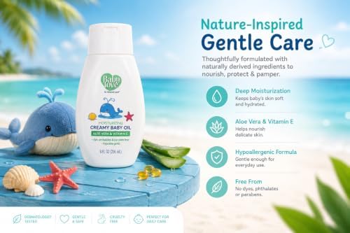 Baby Love Creamy Baby Oil with Aloe Vera & Vitamin E | Moisturizing Baby Oil for Sensitive Skin | Hypoallergenic | Non-Greasy | 8 fl oz — 사진 4
