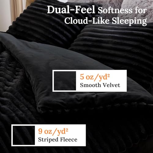 Image of Sasttie Queen Comforter Set 3 Pieces - Super Soft Fleece Comforters Queen Size, 1 Luxury Warm Fuzzy Marshmallow Comforter with 2 Pillow Cases, Faux Fur Down Alternative Bedding Set, Black
