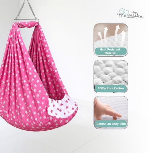 Image of Baby Cradle Swing for Newborns | Cotton Fabric Filled with Recron Fibre | Hanger Spring, Mosquito Net & Mattress with Insert Pocket | Jhoola, Thottil, Joli, Jokali, Onjal (Pink)