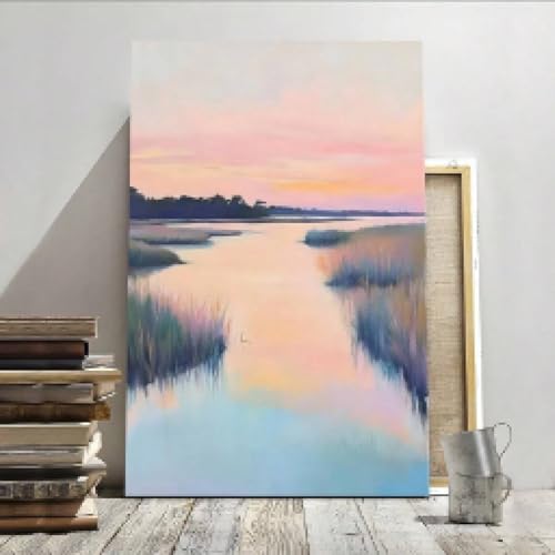 Art mural paysage de marais d'été peinture encadrée pour décoration salon