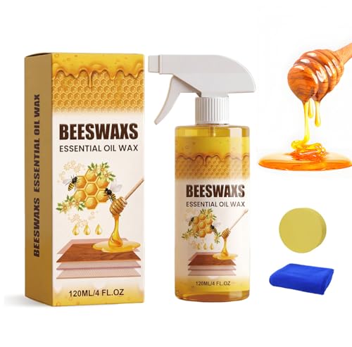 Beeswax Spray for Wood Polish - Natural Furniture Cleaner with Sponge & Towel - Restores Shine on Floors, Cabinets, Tables - 120ml