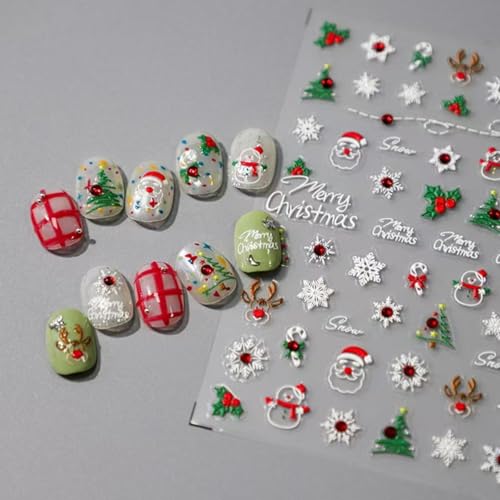 Image of 5D Embossed Christmas Nail Art Stickers for Nails Art Santa Claus Snowflake Nail Decals Xmas Winter Self Adhesive Rhinestone with Design for Women Manicure Supplies Decorations Accessories