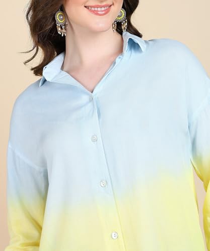 Image of Maaesa Women Handmade Ombre Tie & Dye Rayon Shirt | Relaxed Fit | Lightweight & Breathable | Long Sleeve Button-Down | Classic Collar | Casual & Office Wear