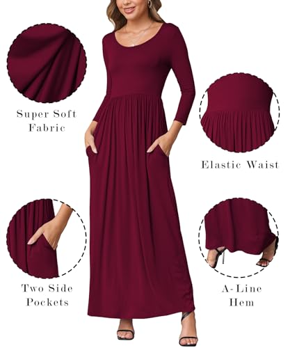 Image of EUOVMY Women's Long Sleeve Loose Maxi Dresses Casual Long Dresses with Pockets