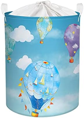 45L Blue Hot Air Balloon Laundry Basket for Bathroom Waterproof Round Children Storage Basket for Clothes Toys