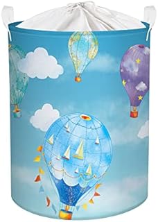 45L Blue Hot Air Balloon Laundry Basket for Bathroom Waterproof Round Children Storage Basket for Clothes Toys