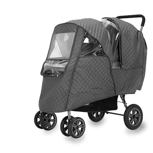 Double Stroller Rain Cover Winter, for Rain Wind Snow Dust, Grey