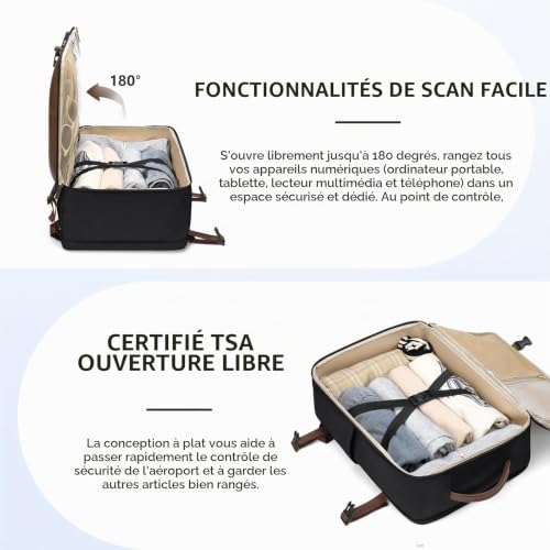 GOLF SUPAGS Sac a Dos Voyage Cabine Avion, Grand Sac à Dos de Voyage, Sac à Dos Ordinateur Portable de 17.3 Pouces pour Femme et Homme (Noir) – vue 4