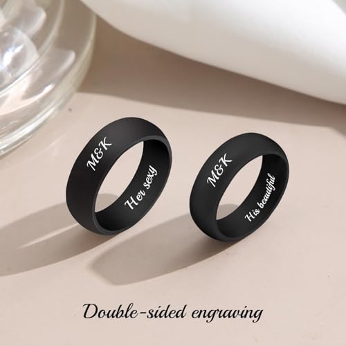 3UMeter 2Pcs Personalized Silicone Rings for Couples Custom Breathable Rubber Wedding Bands Men Women Engrave Silicone Wedding Bands for Him and Her Birthday Christmas Gift for Husband Wife3