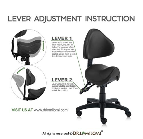 Dr.lomilomi Pneumatic Swivel Rolling Stool 510 With Backrest For Hygienic Clinic Spa Massage Home And Office #TOP4