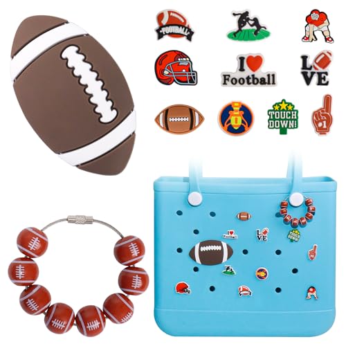 Charms for Bogg Bag Sport Charms for Bogg Bag Accessories PVC Rubber Compatible with Simply Southern Beach Bags Totes Insert Decorative Charm for Handbag Beach Tote Bags (Football 12)