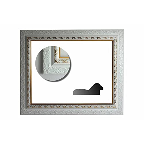 Neumann Bilderrahmen Cornice barocca bianca decorata con bordo dorato 722 BIA - taglio 50 x 70 cm