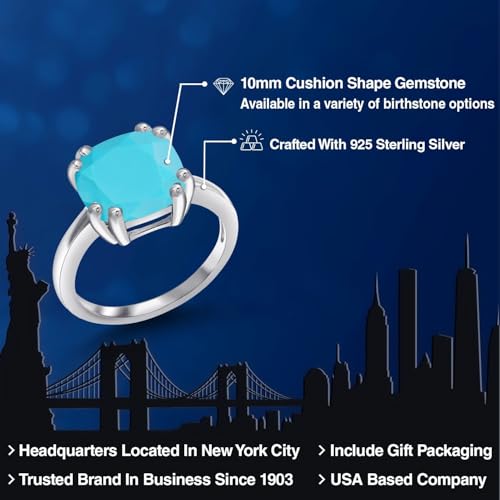 gem stone king 3-5 cttw gemstone birthstone double prong solitaire ring for women  925 sterling silver  10mm cushion  fine wedding anniversary engagement promise ring  available in sizes 5-9