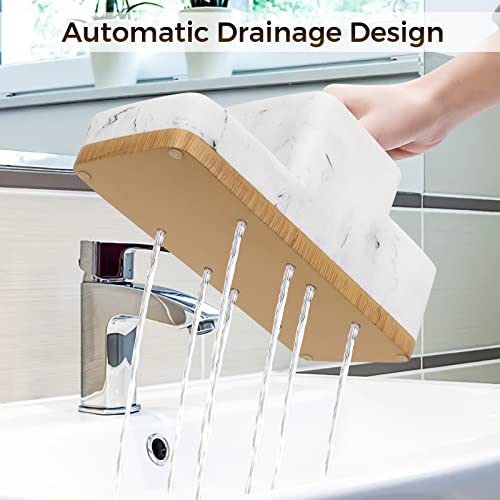 Toothbrush Holder for Bathroom, YMWVH Bathroom Organizer Countertop, Rectangle 5 Compartment Bathroom Accessories Storage for Toothpaste/Shaver and Other Items,White Resin of Marble Color (White)