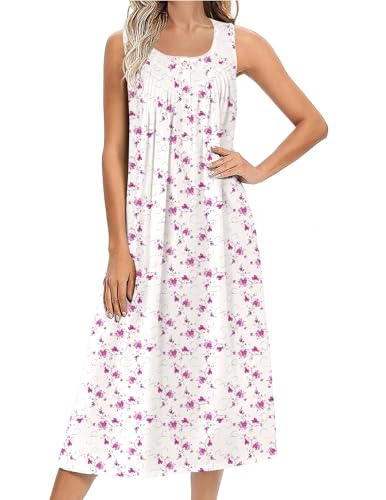 Image of Ekouaer Nightgowns for Women Cotton Long Night Gown Sleeveless Sleep Dress Victorian Nightdress Ladies Sleepwear