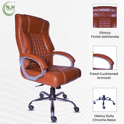 Image of Vega Ergonomic High Back Boss Chair with Pure Soft Cushioned Arm Rest Leatherette Office Arm Chair (Brown)
