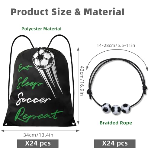 24 Pcs Soccer Basketball Bags & 24 Pcs Ball Bracelets, Draw String Bags Pack Bulk for Kids Sports Party Favors2