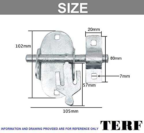 TERF® Heavy Duty Oval Padlock Sliding Bolt Galvanised 100mm (4 inch) Pad Bolt Silver for Use with Garden Gates Sheds Garage Out House Doors Lock Including Fixing - Image 3