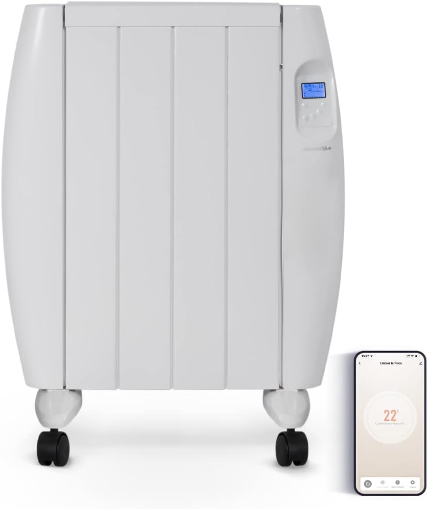 UNIVERSALBLUE Emisor Térmico con WIFI | Bajo Consumo 1000W | Radiador Eléctrico con 4 Elementos | Pantalla Digital