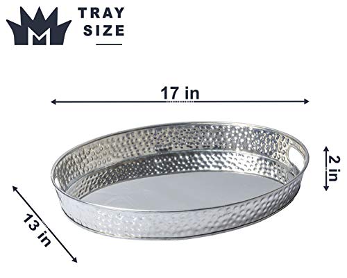 Monarch Abode Hand Hammered Oval Stainless Steel Decorative Serving Tray, Nickel #TOP2