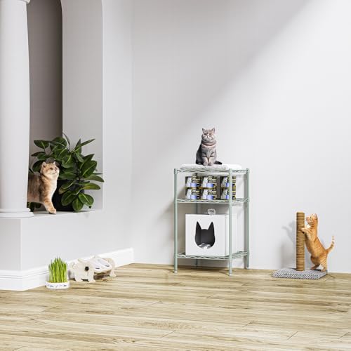 Image of M MZG 750 lbs 3-Shelf Storage Shelves Wire Shelving Unit Standing Metal Rack for Small Places Narrow Wire Rack for Bathroom, Green 13.8 D x 13.8 inch W x 25.5 inch H