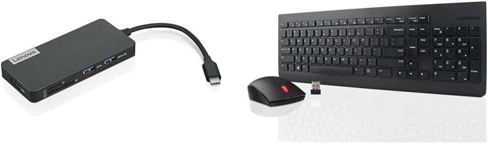 Lenovo USB-C 7-in-1 Hub & 510 Wireless Keyboard & Mouse Combo, 2.4 GHz Nano USB Receiver, Full Size, Island Key Design, Left or Right Hand, 1200 DPI Optical Mouse, GX30N81775, Black