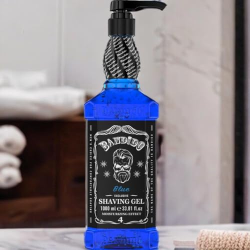 Foto von Bandido Shaving Gel Men Red & Blue 1000ml Rasiergel Transparent Männer Rasur Herren nicht-schäumend präzise Rasur der Bartkonturen mit jeder Rasierklinge Rasiermesser Herren verwendbar (Blue 1000ml)