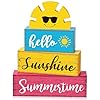 Summer table decor hello sunshine wooden block sign farmhouse summertime beach tiered tray decor rustic table centerpieces summer decorations for home desk shelf mantle office decorations  urban country home decor